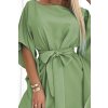 Numoco SOFIA Motýlí šaty se zavazováním v pase - olivová barva 287-27 (Velikost S/M, Barva Zelená)