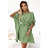 Numoco SOFIA Motýlí šaty se zavazováním v pase - olivová barva 287-27 (Velikost S/M, Barva Zelená)