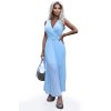 Numoco Plisované šaty s širokým páskem a výstřihem - světle modré 546-2 (Velikost UNI, Barva Modrá - světle)