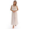 Plisované šaty s širokým páskem a výstřihem - béžové 546-1 (Velikost UNI, Barva Béžová)