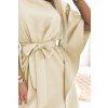 SOFIA Motýlí šaty se zavazováním v pase - béžové 287-28 (Velikost S/M, Barva Béžová)