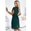 Numoco Šifonové řasené šaty s výstřihem a volány - zelené 424-6 (Velikost UNI, Barva Zelená)