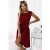 LILA Plisované šaty s krátkým rukávem - barva vínová 311-15 (Velikost XS, Barva Bordó)