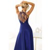 Numoco PERLA Dlouhé třpytivé šaty s jedinečným zavazováním na zádech - námořnická modř 566-1 (Velikost XS, Barva Modrá)