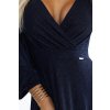 NELA lesklé dlouhé šaty s výstřihem a dlouhými rukávy - tmavě modré 572-1 (Velikost XS, Barva Modrá)