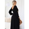 NELA lesklé dlouhé šaty s výstřihem a dlouhými rukávy - černé 572-2 (Velikost XS, Barva Černá)
