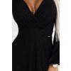 NELA lesklé dlouhé šaty s výstřihem a dlouhými rukávy - černé 572-2 (Velikost XS, Barva Černá)