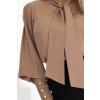 Jedinečná business halenka s dlouhým rukávem, zavazováním a knoflíky - karamelová barva - mocha mousse 578-1 (Velikost XL, Barva Hnědá)