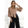 Jedinečná business halenka s dlouhým rukávem, zavazováním a knoflíky - karamelová barva - mocha mousse 578-1 (Velikost XL, Barva Hnědá)