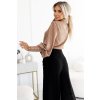 Jedinečná business halenka s dlouhým rukávem, zavazováním a knoflíky - karamelová barva - mocha mousse 578-1 (Velikost XL, Barva Hnědá)