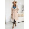 Polský pohodlný kabát s barevnou vsadkou u límce - béžová 582-1 (Velikost S, Barva Béžová)