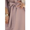 Numoco SOFIA Motýlí šaty se zavazováním v pase - MOCHA MOUSSE 287-37 (Velikost S/M, Barva Béžová)