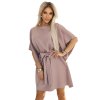 Numoco SOFIA Motýlí šaty se zavazováním v pase - MOCHA MOUSSE 287-37 (Velikost S/M, Barva Béžová)