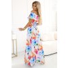 Numoco Dlouhé letní šaty s páskem - barevný květinový vzor ? 194-5 (Velikost XS, Barva Modrá)