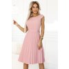LILA Klasické řasené šaty s krátkým rukávem a páskem - pudrově růžové 311-19 (Velikost XS, Barva Růžová)