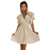 Dámské šaty s psaníčkovým výstřihem, rukávy a páskem - béžové 586-1 (Velikost UNI, Barva Béžová)