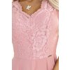 Numoco AMBER elegantní dlouhé krajkové šaty s výstřihem - pudrově růžové 309-13 (Velikost S, Barva Růžová)