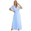 Numoco Dlouhé šaty s plisovaným výstřihem a zavazováním - světle modré 545-2 (Velikost UNI, Barva Modrá - světle)