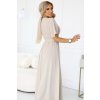 Numoco Dlouhé šaty s plisovaným výstřihem a zavazováním - béžové 545-3 (Velikost UNI, Barva Béžová)