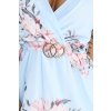 Numoco PATRIZIA šaty s psaníčkovým výstřihem, páskem a krátkým rukávem - světle modrá s růžemi 468-3 (Velikost UNI, Barva Modrá - světle)