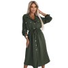 Midi košilové šaty se zlatými knoflíky a kravatou - KHAKI 531-5 (Velikost UNI, Barva Zelená)
