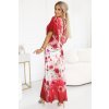 Numoco Vzdušné zavinovací maxi šaty s květinovým vzorem - červené růže 603-1 (Velikost UNI, Barva Červená)