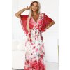 Numoco Vzdušné zavinovací maxi šaty s květinovým vzorem - červené růže 603-1 (Velikost UNI, Barva Červená)