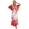 Numoco Vzdušné zavinovací maxi šaty s květinovým vzorem - červené růže 603-1 (Velikost UNI, Barva Červená)