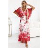 Numoco Vzdušné zavinovací maxi šaty s květinovým vzorem - červené růže 603-1 (Velikost UNI, Barva Červená)