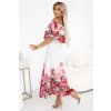 Dlouhé letní šaty se španělským vzorem - květinový červený ombré vzor 606-1 (Velikost UNI, Barva Bílá)