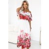 Numoco Dlouhé letní šaty se španělským vzorem - květinový červený ombré vzor 606-1 (Velikost UNI, Barva Bílá)
