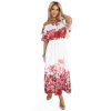 Dlouhé letní šaty se španělským vzorem - květinový červený ombré vzor 606-1 (Velikost UNI, Barva Bílá)