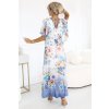 Vzdušné zavinovací maxi šaty s květinovým vzorem - modré růže 603-3 (Velikost UNI, Barva Modrá - světle)