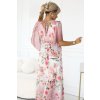 Vzdušné zavinovací maxi šaty s květinovým vzorem - růžové růže 603-4 (Velikost UNI, Barva Růžová)