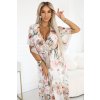 Numoco Vzdušné zavinovací maxi šaty s květinovým vzorem - béžové růže 603-2 (Velikost UNI, Barva Bílá)
