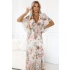 Vzdušné zavinovací maxi šaty s květinovým vzorem - béžové růže 603-2 (Velikost UNI, Barva Bílá)