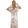 Vzdušné zavinovací maxi šaty s květinovým vzorem - béžové růže 603-2 (Velikost UNI, Barva Bílá)