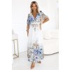 CELINA Vzdušné maxi šaty s výstřihem do V, páskem a květinovým ombré vzorem - světle modré 613-1 (Velikost UNI, Barva Modrá - světle)