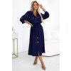 Numoco Midi košilové šaty se zlatými knoflíky a kravatou - tmavě modré 531-6 (Velikost UNI, Barva Modrá)