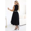 Elegantní midi košilové šaty se zlatými knoflíky a páskem - černé 596-3 (Velikost UNI, Barva Černá)