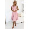 LINDA - šifonové šaty s krajkovým výstřihem - špinavě růžové 381-6 (Velikost S, Barva Růžová)
