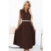Elegantní midi košilové šaty se zlatými knoflíky a páskem - čokoládová 596-4 (Velikost UNI, Barva Hnědá)