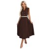Elegantní midi košilové šaty se zlatými knoflíky a páskem - čokoládová 596-4 (Velikost UNI, Barva Hnědá)
