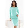 Mikinové šaty s dlouhým rukávem a kapsami - pohodlný střih s hlubokým výstřihem vzadu - mátově modré 189-12 (Velikost S, Barva Zelená)