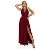 Numoco LEA dlouhé šaty s krajkovým výstřihem a rozparkem na nohavici - vínové 211-8 (Velikost S, Barva Bordó)
