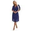 Smyslné šaty s bílými puntíky, zavinovacím výstřihem a ozdobným páskem - tmavě modré 604-4 (Velikost UNI, Barva Modrá)
