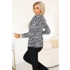 Obchodní halenka s dlouhým rukávem a zavazováním vpředu - černobílý vzor 140-28 (Velikost S, Barva Černá)