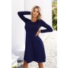Pohodlné trapézové šaty s dlouhým rukávem - tmavě modré 567-2 (Velikost S, Barva Modrá)