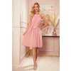 ALIZEE - šifónové šaty s vázáním - práškově růžové 350-2 (Velikost XL, Barva Růžová)