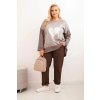 Dámská mikina Plus Size ART1507 s potiskem (Velikost UNI, Barva Hnědá)